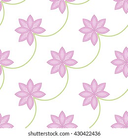Vector Seamless Lotus pattern. Dotted pattern. Flower pattern. Oriental traditional ornament. Floral background. Mosaic of dots. Vector Illustration.
