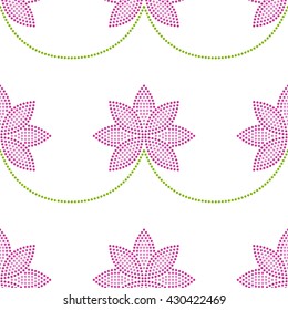 Vector Seamless Lotus pattern. Dotted pattern. Flower pattern. Oriental traditional ornament. Floral background. Mosaic of dots. Vector Illustration.