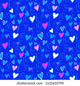 Patrón de media caída del símbolo de amor sin fisuras del vector, con corazones elegantes y la palabra "amor"