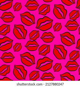 Vector seamless love symbol half-drop pattern, with stylish hearts and kiss
