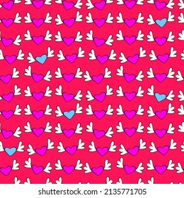 Vector seamless love symbol half-drop pattern, with stylish hearts  