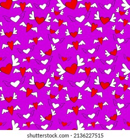 Vector seamless love symbol half-drop pattern, with stylish hearts 