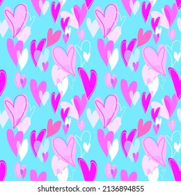 Vector seamless love symbol half-drop pattern, with stylish hearts 
