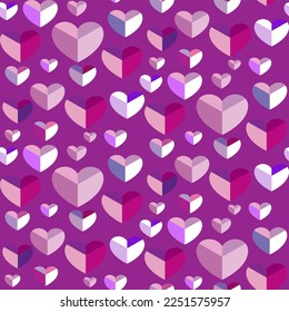 Vector seamless love symbol half-drop pattern, with stylish hearts  