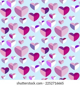 Vector seamless love symbol half-drop pattern, with stylish hearts  