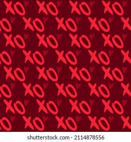 Vector seamless love symbol pattern, with stylish hearts and xoxo (hugs and kisses) phrase 