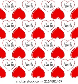 Vector seamless love symbol pattern, with stylish hearts and text "I love you"