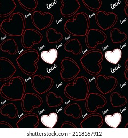 Vector seamless love symbol pattern, with stylish hearts and word "Love"