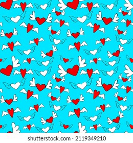 Vector seamless love symbol pattern, with stylish hearts