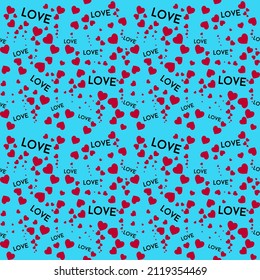 Vector seamless love symbol pattern, with stylish hearts and word "Love"
