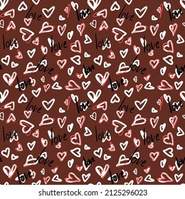 Vector seamless love symbol pattern, with stylish hearts and word "Love"
