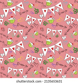 Vector seamless love symbol  pattern, with stylish hearts and xoxo (hugs and kisses) phrase