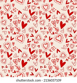 Vector seamless love symbol pattern, with stylish hearts and xoxo (hugs and kisses) phrase