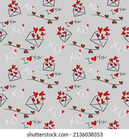 Vector seamless love symbol pattern, with stylish hearts and word "I Love You"