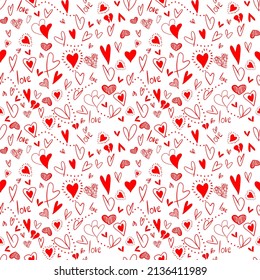 Vector seamless love symbol pattern, with stylish hearts and word "Love"