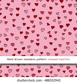 Vector seamless lovely pattern from hand drawn hearts. For fabric, cloth design, wallpaper.