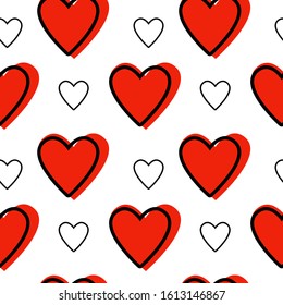 Vector seamless lovely pattern with red and black hearts decorative valentine illustration