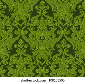 Vector seamless luxury damask ornament in rich green shades