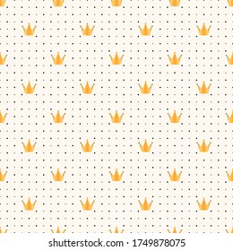 Vector de lujo sin fisuras con corona dorada sobre fondo de punto de polka. Fondo retro de glamour para invitaciones de boda, decoración, tarjetas, textiles, papel envolvente