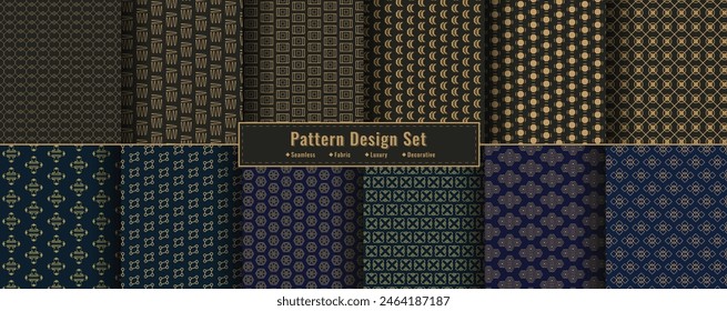 Vector seamless luxury patterns bundle mega collection, Set of 12 luxury pattern background in golden color, Decorative pattern design, Ornamental patterns