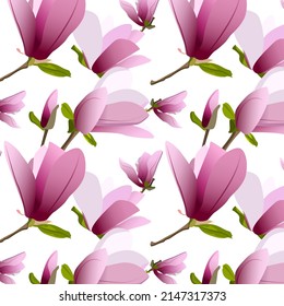 Vector seamless magnolia flower pattern. Modern flat design for fabric and backgrounds