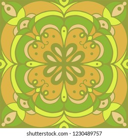 Vector seamless mandala ornament.  Symmetrical abstract filigree pattern in  green tones. Elegant, simple, stylish. Great design for wrapping paper design, textile, tile, backdrop, web, label, decor