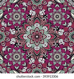 Vector seamless mandala pattern. Exotic design background. Indian ornament. Islam wallpaper tribal texture. Arabic motif backdrop. Rich design. Ethnic african template