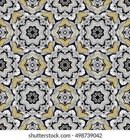 Vector seamless mandala pattern. Surface pattern design. Fabric print. Ethnic, tribal, indian, islam,arabic motifs. Hand drawn romany background. Boho style.