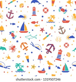 vector seamless marine pattern, baby print on clothes, design for Wallpaper