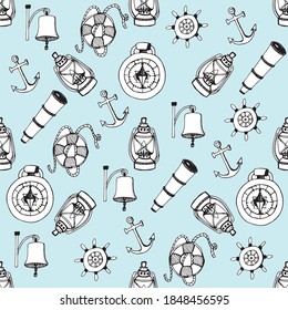 Vector seamless marine pattern with sailor's accessories