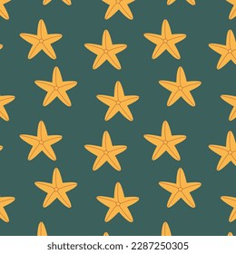 Vector seamless marine pattern with starfish. Ocean life and sea creatures or animals. Nautical background.