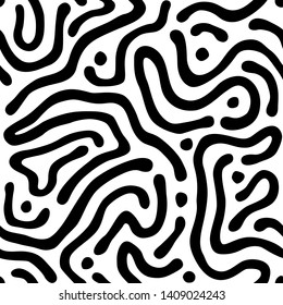 Vector seamless maze pattern. Organic irregular rounded lines. Abstract wavy black and white background.