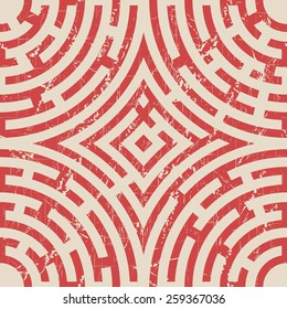 Vector Seamless Maze Pattern in Scratched Style. Geometrical Background