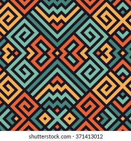 Vector Seamless Maze Pattern for Textile Design. Oriental Colorful Print Ornament with Tangled Lines