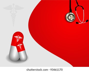 vector seamless medical symbol  on red background with pill and stethoscope.