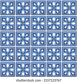 Vector. Seamless mediterranean geometric folk pattern. Talavera template. Portuguese azulejo. Simple wall ceramic tile. Moroccan mosaic. Spanish porcelain. Tiles for the bathroom, kitchen, pool.