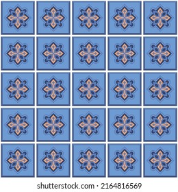 Vector. Seamless mediterranean geometric folk pattern. Talavera template. Portuguese azulejo. Simple wall ceramic tile. Moroccan mosaic. Spanish porcelain. Tiles for the bathroom, kitchen, pool.