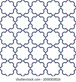Vector. Seamless mediterranean geometric pattern in patchwork style. Talavera template. Portuguese Azulejo. Turkish decoration. Moroccan mosaic. Spanish porcelain. Ceramic dishes, folk ornament. Blue.