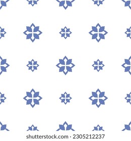 Vector. Seamless mediterranean geometric pattern in patchwork style. Talavera template. Portuguese Azulejo. Turkish decoration. Moroccan mosaic. Spanish porcelain. Ceramic dishes, folk ornament.