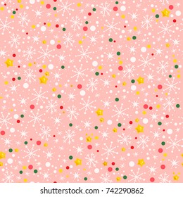 Vector seamless merry christmas and happy new year celebration seamless pattern with confetti and snowflakes isolated. Good for celebration flayers, congratulation cards and packaging paper.
