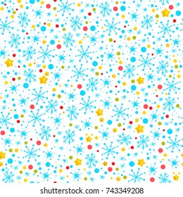 Vector seamless merry Christmas and happy new year celebration seamless pattern with confetti and snowflakes isolated. Good for celebration flayers, congratulation cards and packaging paper.