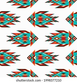 Vector Seamless Mexican Background with Geometric Fish. Ethnic Pattern.