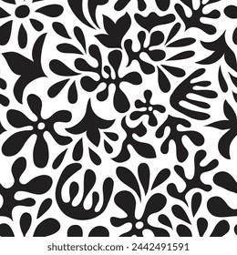 Vector Seamless Mexican Otomi Style attern with Flowers