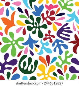 Vector Seamless Mexican Otomi Style Pattern with bright Flowers