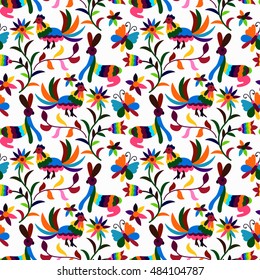 Vector Seamless Mexican Otomi Style Bright Pattern