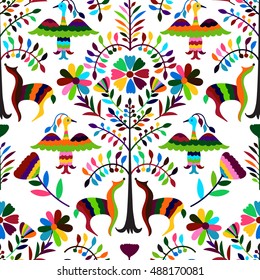 Vector Seamless Mexican Otomi Style Bright Pattern