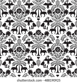 Vector Seamless Mexican Otomi Style black and white  Pattern