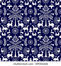 Vector Seamless Mexican Otomi Style Winter Pattern