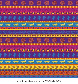 vector seamless mexican pattern in bright color scheme