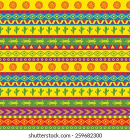 vector seamless mexican pattern in bright color scheme